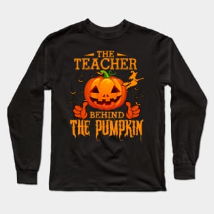 Mens The CHEF Behind The Pumpkin T shirt Funny Halloween T Shirt_TEACHER Long Sleeve T-Shirt